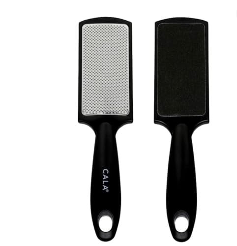 CALA Silky Glide Pro Hornhautentferner Fußfeile (Schwarz) – Edelstahl-Mikrofeile mit breiter Oberfläche für nasse oder trockene Haut, weicher Griff für Komfort und Kontrolle, wiederverwendbares Reise-Werkzeug