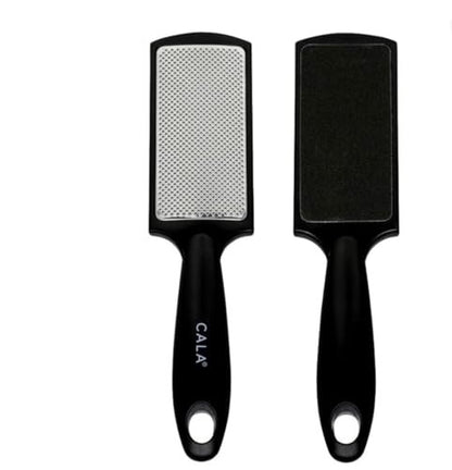CALA Silky Glide Pro Hornhautentferner Fußfeile (Schwarz) – Edelstahl-Mikrofeile mit breiter Oberfläche für nasse oder trockene Haut, weicher Griff für Komfort und Kontrolle, wiederverwendbares Reise-Werkzeug