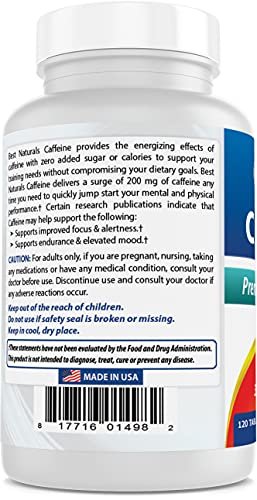 Best Naturals 3er-Pack Koffein Tabletten 200 mg – 360 Tabletten, nicht gewöhnungsbedürftig, kein Crash oder Nervosität