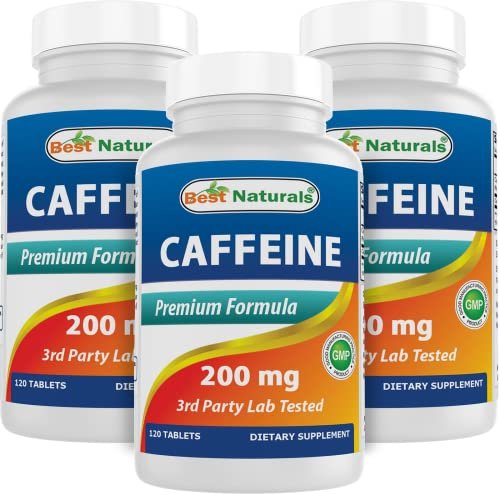 Best Naturals 3er-Pack Koffein Tabletten 200 mg – 360 Tabletten, nicht gewöhnungsbedürftig, kein Crash oder Nervosität