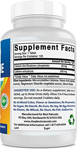 Best Naturals 3er-Pack Koffein Tabletten 200 mg – 360 Tabletten, nicht gewöhnungsbedürftig, kein Crash oder Nervosität