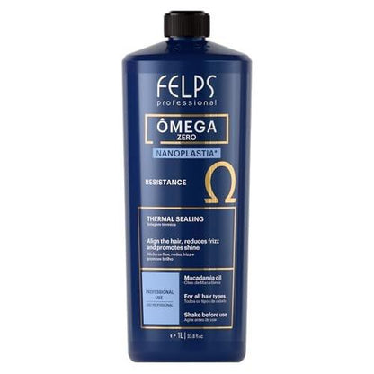 Felps Professional Omega - Thermische Versiegelung und Zero Unique Nanoplasty - Glättende & glättende Haarbehandlung - Brasilianisches Keratin Blowout - Formaldehydfrei 1L/33,81 oz