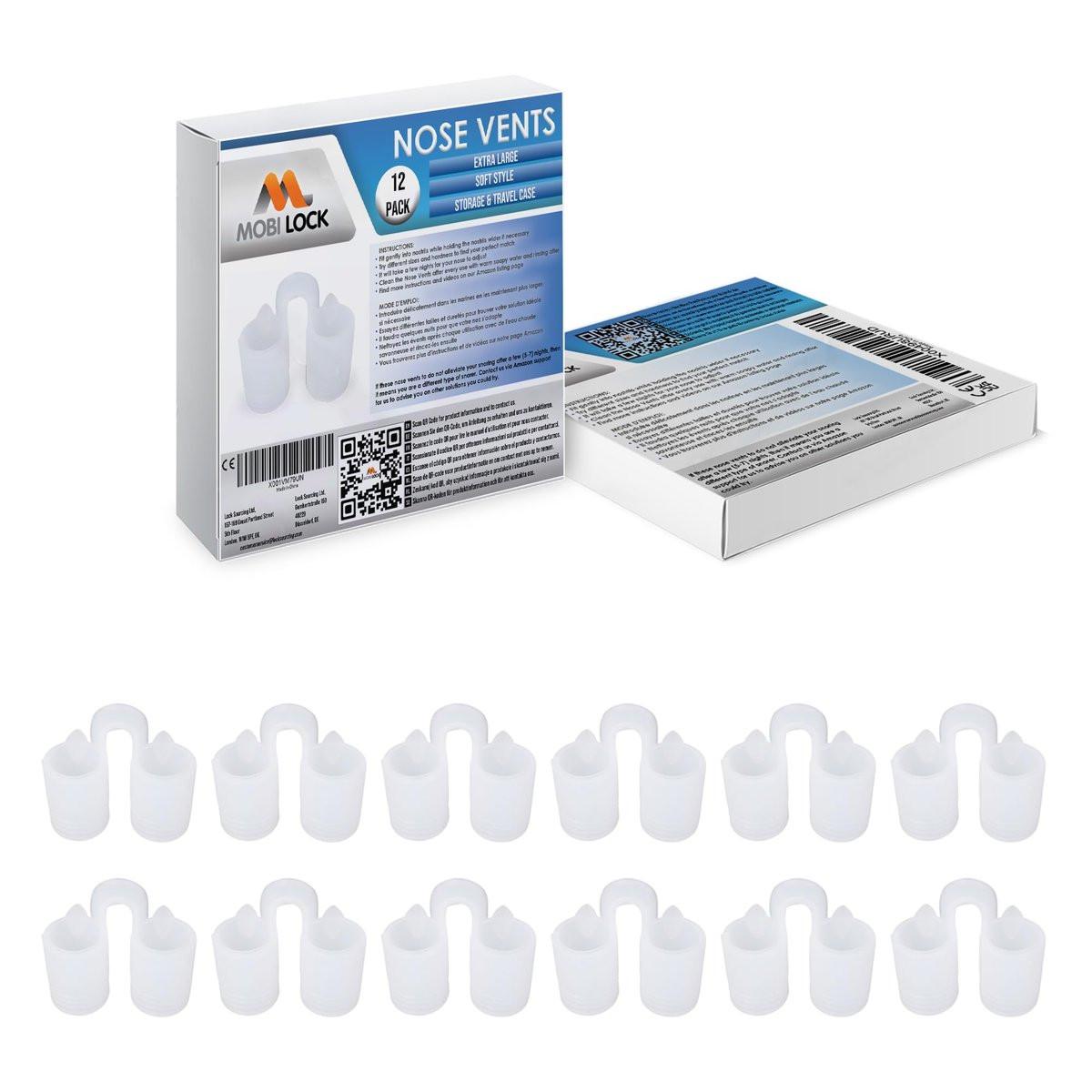 Mobi Lock Nasenflügel-Dilatator XL (12er-Pack) – Wiederverwendbares Anti-Schnarch-Gerät aus weichem Silikon für eine ruhige Nacht