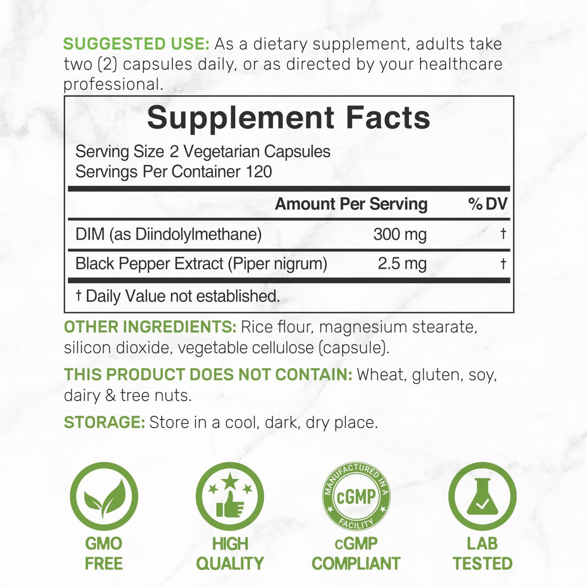 DIM Supplement 300mg mit Schwarzem Pfeffer, 240 vegane Kapseln, 4 Monate Vorrat | 2-in-1 DIM-Präparat für Frauen und Männer | Diindolylmethan plus schwarzer Pfefferextrakt für verbesserte Aufnahme*