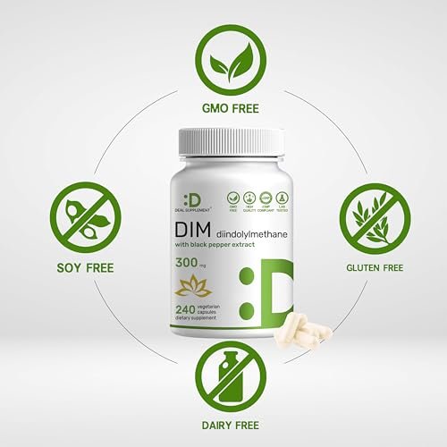 DIM Supplement 300mg mit Schwarzem Pfeffer, 240 vegane Kapseln, 4 Monate Vorrat | 2-in-1 DIM-Präparat für Frauen und Männer | Diindolylmethan plus schwarzer Pfefferextrakt für verbesserte Aufnahme*