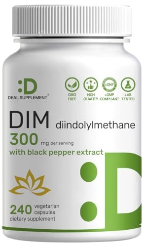 DIM Supplement 300mg mit Schwarzem Pfeffer, 240 vegane Kapseln, 4 Monate Vorrat | 2-in-1 DIM-Präparat für Frauen und Männer | Diindolylmethan plus schwarzer Pfefferextrakt für verbesserte Aufnahme*