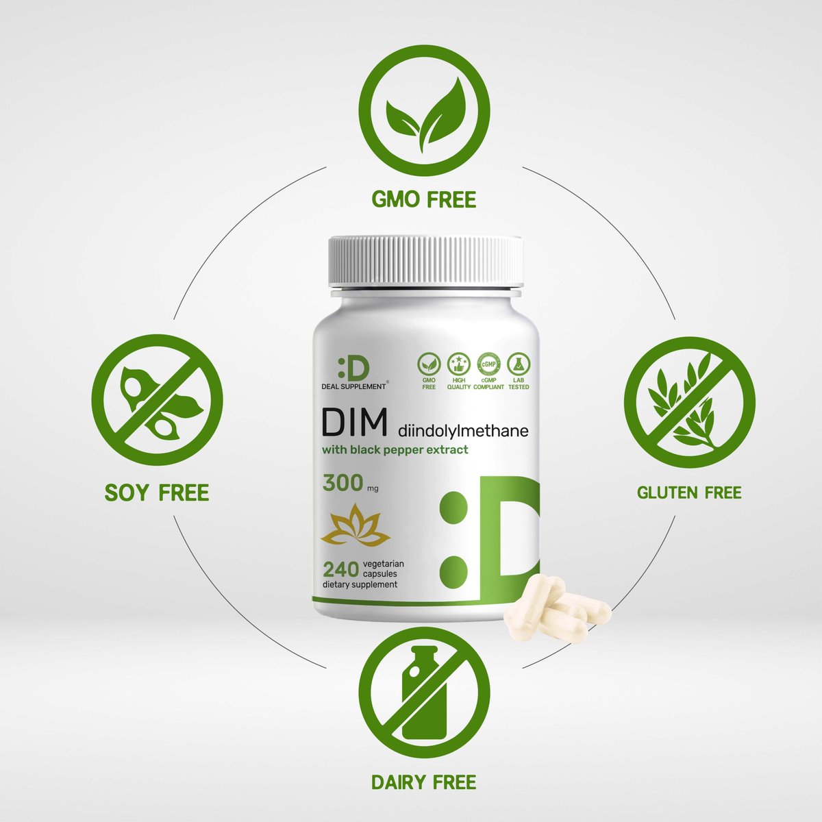 DIM Supplement 300mg mit Schwarzem Pfeffer, 240 vegane Kapseln, 4 Monate Vorrat | 2-in-1 DIM-Präparat für Frauen und Männer | Diindolylmethan plus schwarzer Pfefferextrakt für verbesserte Aufnahme*