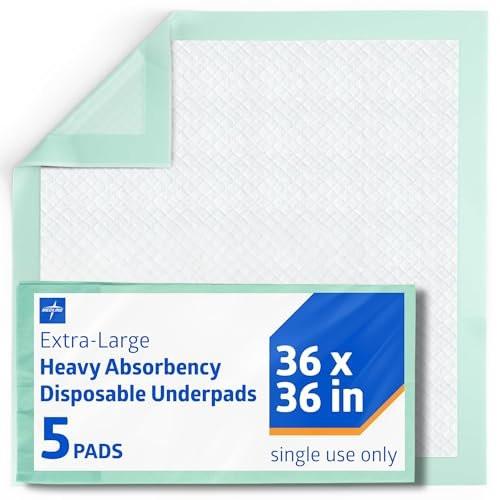 Medline Bettunterlagen für Erwachsene, Einweg, Schwerlast, 90x90 cm, 5 Stück, Inkontinenzunterlagen, Extra große Chucks Pads, Urinunterlagen