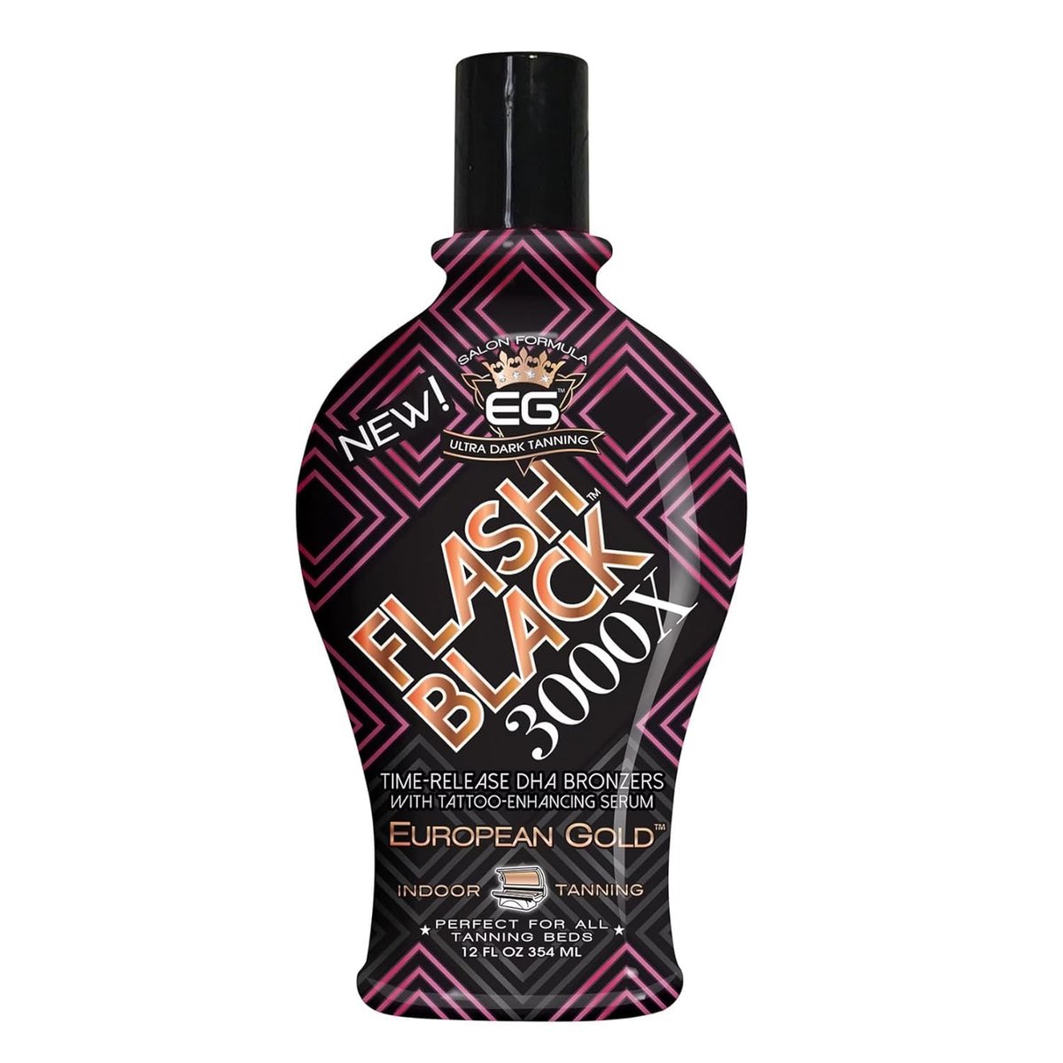 European Gold Flash Black 3000X Indoor Tanning Lotion – Ultra-Dunkle Formel mit Zeitfreisetzungs-DHA-Bräunern für lang anhaltende, tiefe Farbe und seidig glatte Haut – 355 ml