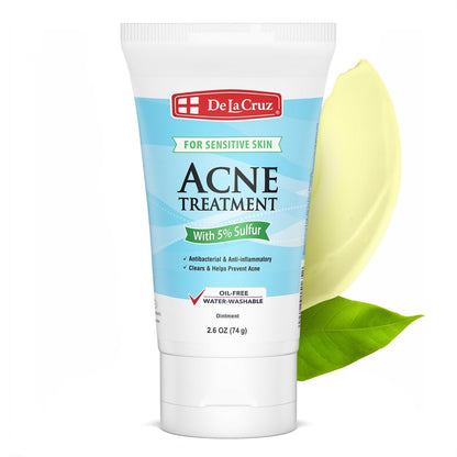 De La Cruz 5% Schwefel Salbe – Cystische Akne Behandlung für Gesicht und Körper – Tägliche 10-Minuten-Spot-Behandlungsmaske – Sichere und effektive hormonelle Aknebehandlung, die Pickel beseitigt, 2,6 Unzen Tube