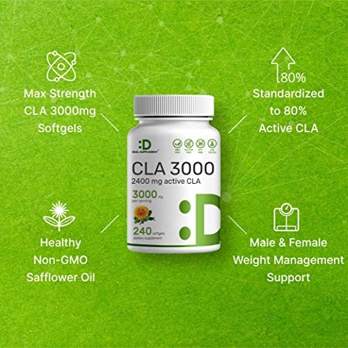 Ultra-Stärke CLA 3000 mg | 240 Weichkapseln, aktive konjugierte Linolsäure aus Distelöl