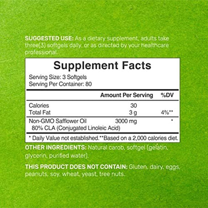 Ultra-Stärke CLA 3000 mg | 240 Weichkapseln, aktive konjugierte Linolsäure aus Distelöl