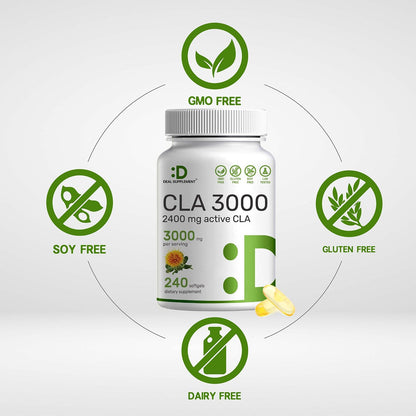 Ultra-Stärke CLA 3000 mg | 240 Weichkapseln, aktive konjugierte Linolsäure aus Distelöl