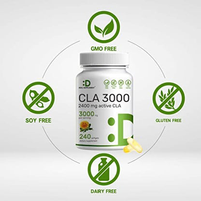 Ultra-Stärke CLA 3000 mg | 240 Weichkapseln, aktive konjugierte Linolsäure aus Distelöl