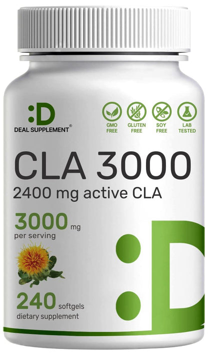 Ultra-Stärke CLA 3000 mg | 240 Weichkapseln, aktive konjugierte Linolsäure aus Distelöl