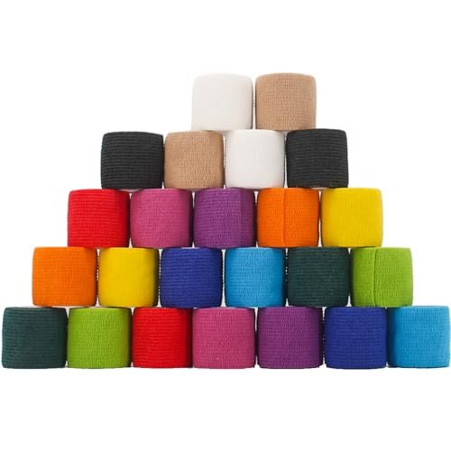 WeTop 24 Stück Selbstklebende Bandage Wickel 5 cm, Sportverband aus elastischem, nicht gewebtem, kohäsivem Material für Handgelenk, Knöchel, Schwellungen und Tierverband (Regenbogen)