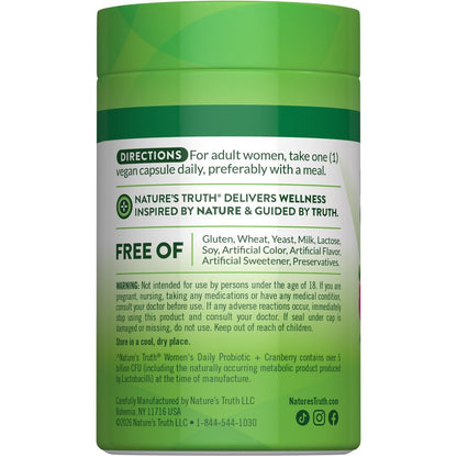 Nature's Truth Probiotika für Frauen | 5 Milliarden KBE täglich | 40 vegane Kapseln | mit Cranberry | Non-GMO & glutenfrei | Keine Kühlung erforderlich