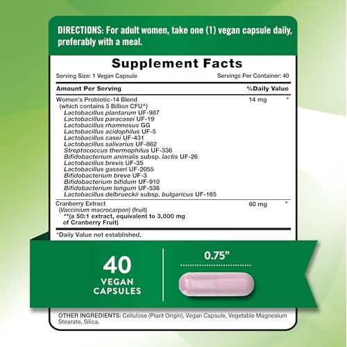 Nature's Truth Probiotika für Frauen | 5 Milliarden KBE täglich | 40 vegane Kapseln | mit Cranberry | Non-GMO & glutenfrei | Keine Kühlung erforderlich
