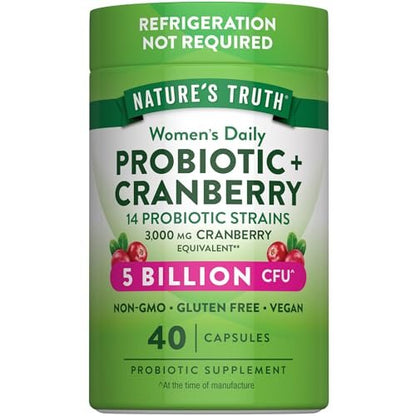 Nature's Truth Probiotika für Frauen | 5 Milliarden KBE täglich | 40 vegane Kapseln | mit Cranberry | Non-GMO & glutenfrei | Keine Kühlung erforderlich