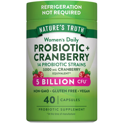 Nature's Truth Probiotika für Frauen | 5 Milliarden KBE täglich | 40 vegane Kapseln | mit Cranberry | Non-GMO & glutenfrei | Keine Kühlung erforderlich