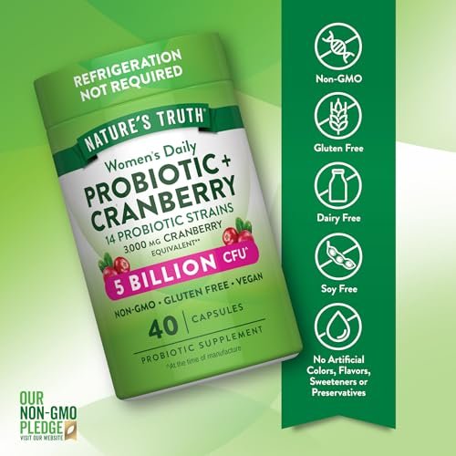 Nature's Truth Probiotika für Frauen | 5 Milliarden KBE täglich | 40 vegane Kapseln | mit Cranberry | Non-GMO & glutenfrei | Keine Kühlung erforderlich
