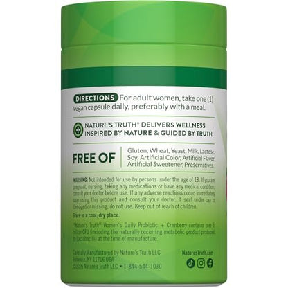 Nature's Truth Probiotika für Frauen | 5 Milliarden KBE täglich | 40 vegane Kapseln | mit Cranberry | Non-GMO & glutenfrei | Keine Kühlung erforderlich