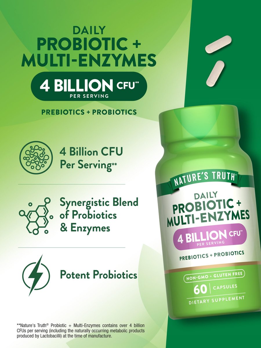 Nature's Truth Probiotika mit Enzymen | 60 Kapseln | Für Männer und Frauen | Nicht-GVO & Glutenfrei Verdauungsergänzung