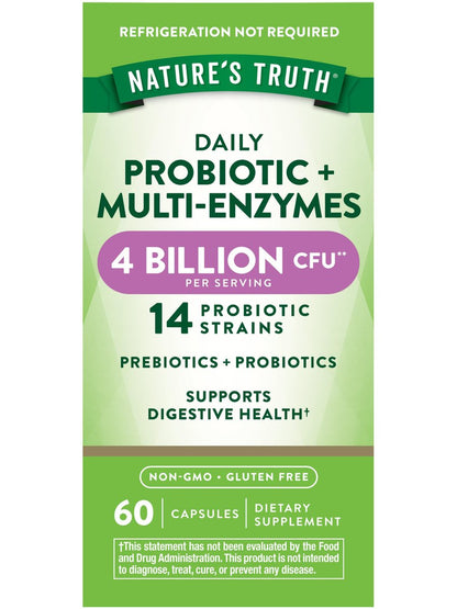 Nature's Truth Probiotika mit Enzymen | 60 Kapseln | Für Männer und Frauen | Nicht-GVO & Glutenfrei Verdauungsergänzung
