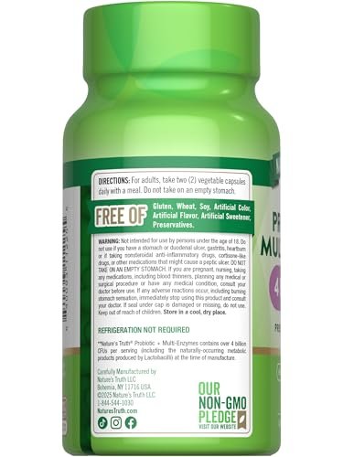 Nature's Truth Probiotika mit Enzymen | 60 Kapseln | Für Männer und Frauen | Nicht-GVO & Glutenfrei Verdauungsergänzung