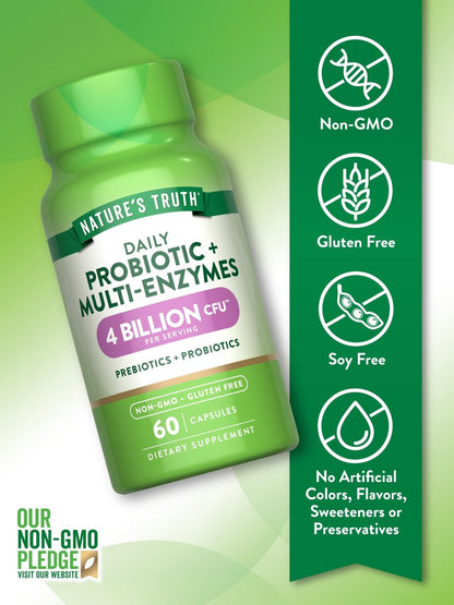 Nature's Truth Probiotika mit Enzymen | 60 Kapseln | Für Männer und Frauen | Nicht-GVO & Glutenfrei Verdauungsergänzung