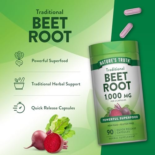 Nature's Truth Rote Bete Kapseln | 1000 mg | 90 Kapseln | Kräuterextrakt | Glutenfrei & Nicht-GMO Nahrungsergänzungsmittel