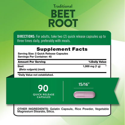 Nature's Truth Rote Bete Kapseln | 1000 mg | 90 Kapseln | Kräuterextrakt | Glutenfrei & Nicht-GMO Nahrungsergänzungsmittel
