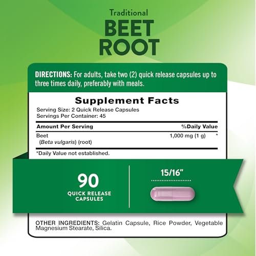 Nature's Truth Rote Bete Kapseln | 1000 mg | 90 Kapseln | Kräuterextrakt | Glutenfrei & Nicht-GMO Nahrungsergänzungsmittel