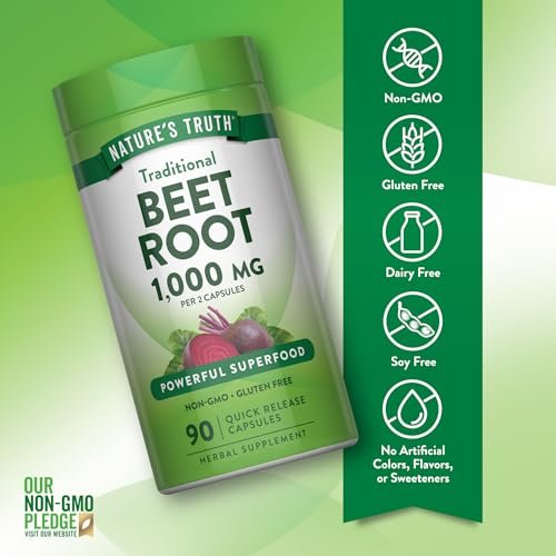Nature's Truth Rote Bete Kapseln | 1000 mg | 90 Kapseln | Kräuterextrakt | Glutenfrei & Nicht-GMO Nahrungsergänzungsmittel