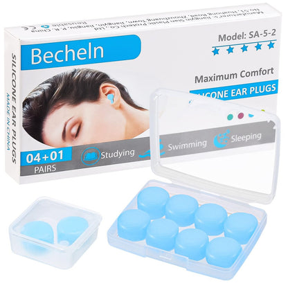 Wiederverwendbare Silikon-Ohrstöpsel, wasserdicht, geräuschunterdrückend für Schlafen, Rasenmähen, Schwimmen, Flugzeuge, Konzerte - 10er-Pack Blau