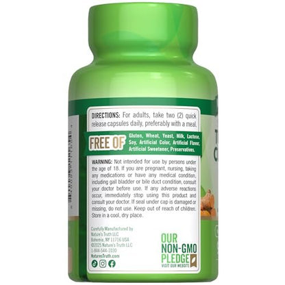Nature's Truth Kurkuma Curcumin Kapseln | mit 95% standardisierten Curcuminoiden & Bioperin | 90 Kapseln | Non-GMO & Glutenfrei