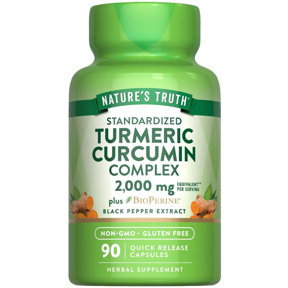 Nature's Truth Kurkuma Curcumin Kapseln | mit 95% standardisierten Curcuminoiden & Bioperin | 90 Kapseln | Non-GMO & Glutenfrei