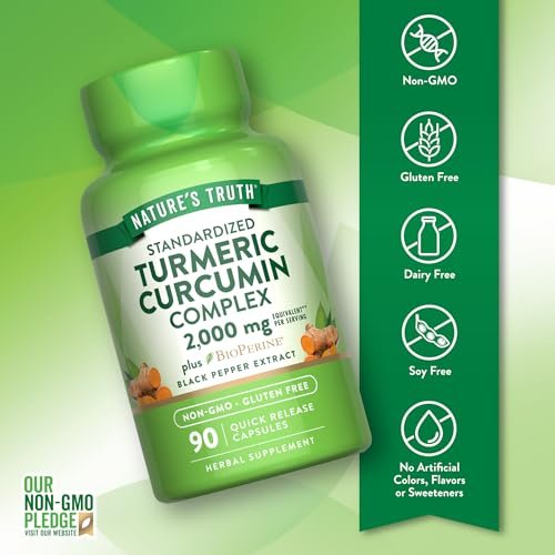 Nature's Truth Kurkuma Curcumin Kapseln | mit 95% standardisierten Curcuminoiden & Bioperin | 90 Kapseln | Non-GMO & Glutenfrei