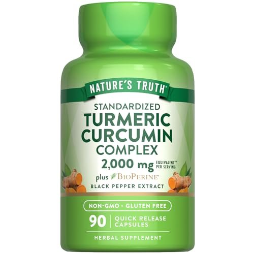 Nature's Truth Kurkuma Curcumin Kapseln | mit 95% standardisierten Curcuminoiden & Bioperin | 90 Kapseln | Non-GMO & Glutenfrei