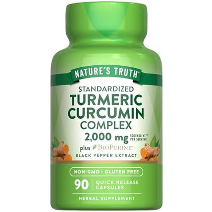 Nature's Truth Kurkuma Curcumin Kapseln | mit 95% standardisierten Curcuminoiden & Bioperin | 90 Kapseln | Non-GMO & Glutenfrei