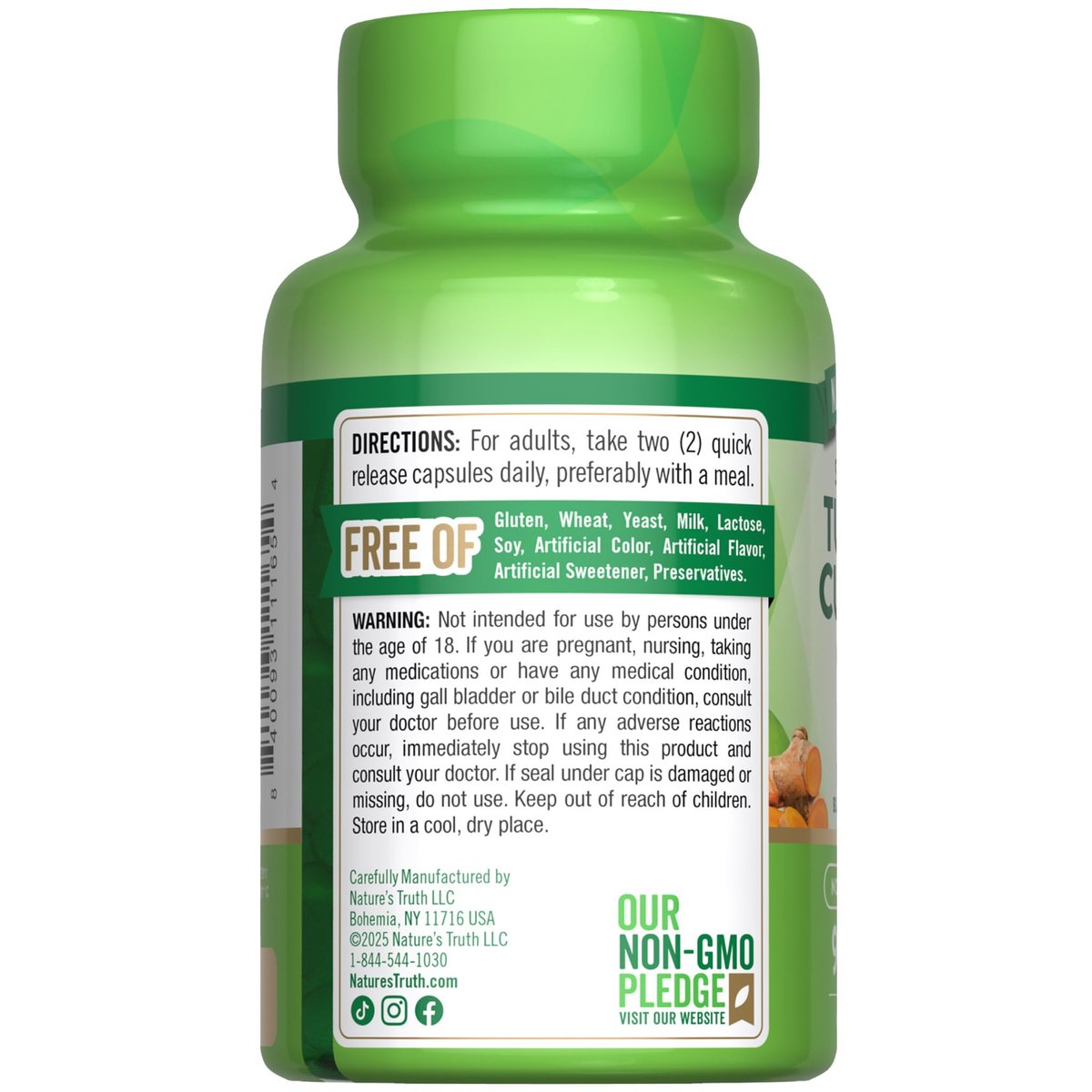 Nature's Truth Kurkuma Curcumin Kapseln | mit 95% standardisierten Curcuminoiden & Bioperin | 90 Kapseln | Non-GMO & Glutenfrei