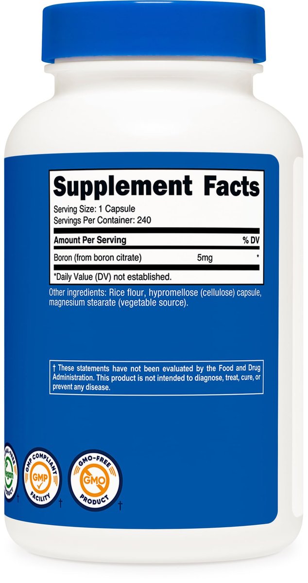 Nutricost Boron Kapseln 5mg, 240 vegetarische Kapseln – Glutenfrei und Nicht-GVO