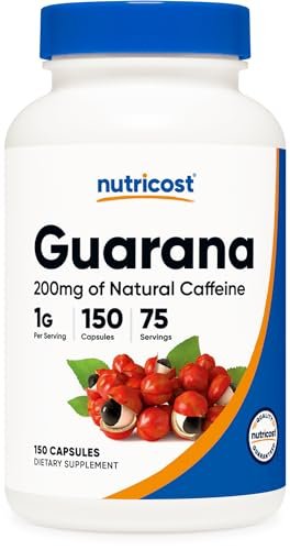 Nutricost Guarana 1000 mg, 150 vegane Kapseln – Natürlicher pflanzlicher Koffein-Energizer aus Brasilien