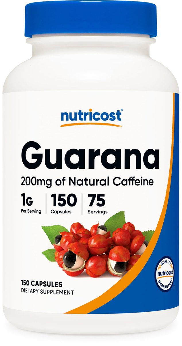 Nutricost Guarana 1000 mg, 150 vegane Kapseln – Natürlicher pflanzlicher Koffein-Energizer aus Brasilien