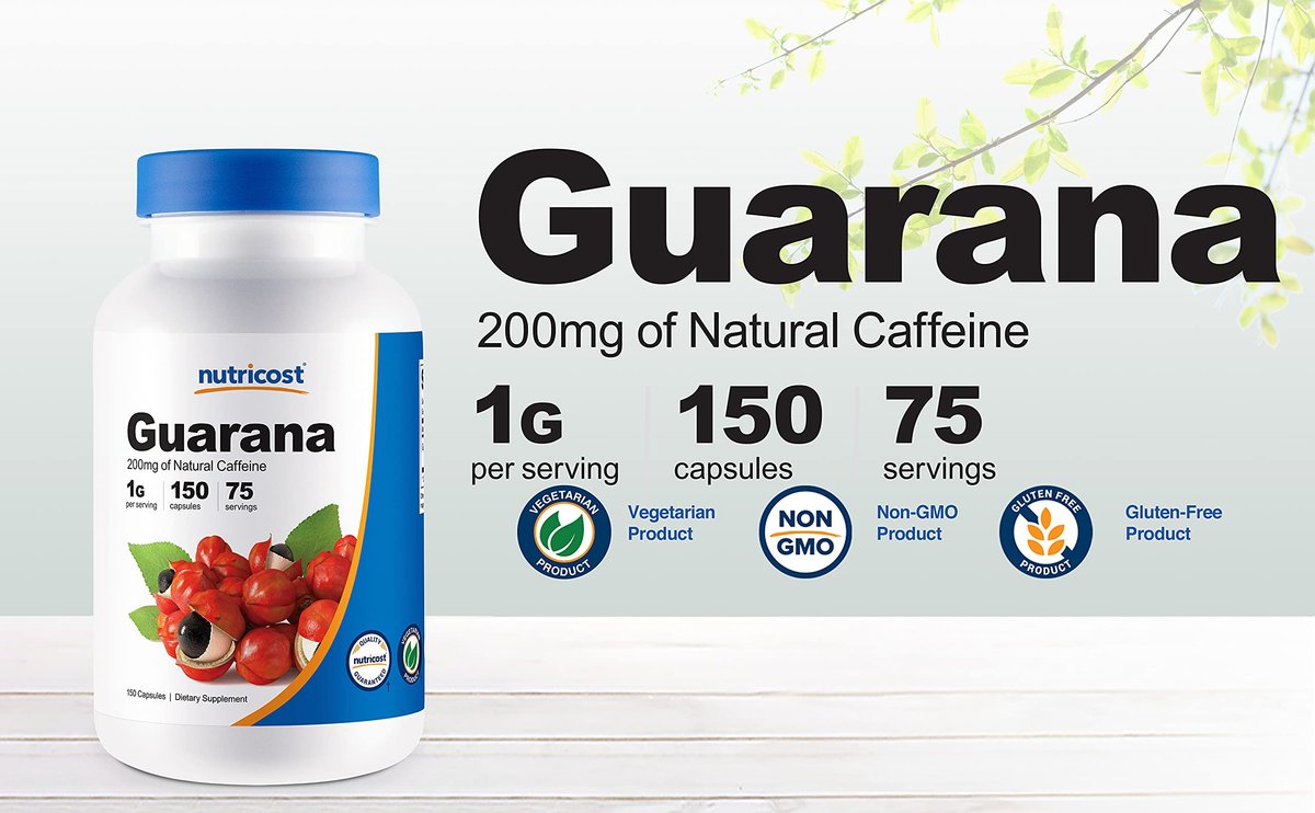 Nutricost Guarana 1000 mg, 150 vegane Kapseln – Natürlicher pflanzlicher Koffein-Energizer aus Brasilien