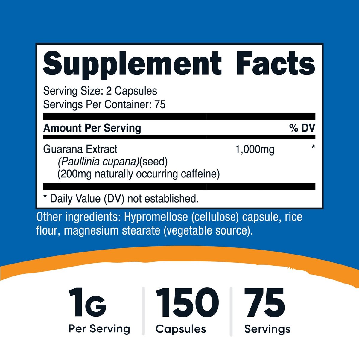 Nutricost Guarana 1000 mg, 150 vegane Kapseln – Natürlicher pflanzlicher Koffein-Energizer aus Brasilien