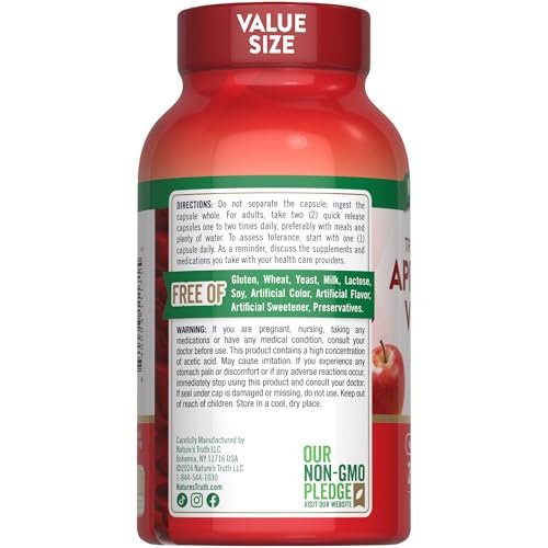 Nature's Truth Apfelessig Kapseln | 1200 mg | 200 Stück | Extra Stärke | Großpackung | Nicht-GVO, glutenfrei