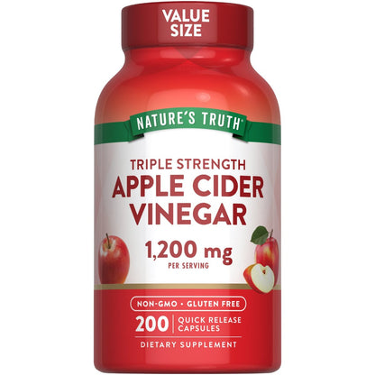 Nature's Truth Apfelessig Kapseln | 1200 mg | 200 Stück | Extra Stärke | Großpackung | Nicht-GVO, glutenfrei