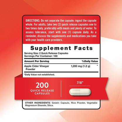 Nature's Truth Apfelessig Kapseln | 1200 mg | 200 Stück | Extra Stärke | Großpackung | Nicht-GVO, glutenfrei