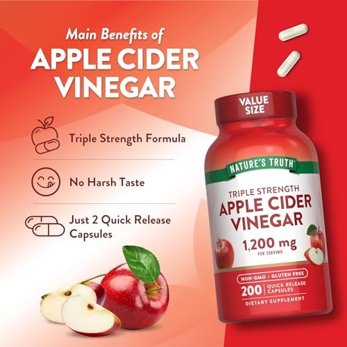 Nature's Truth Apfelessig Kapseln | 1200 mg | 200 Stück | Extra Stärke | Großpackung | Nicht-GVO, glutenfrei